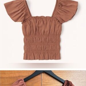 Abercrombie & Fitch Brown Smocked Puff Sleeve Blouse